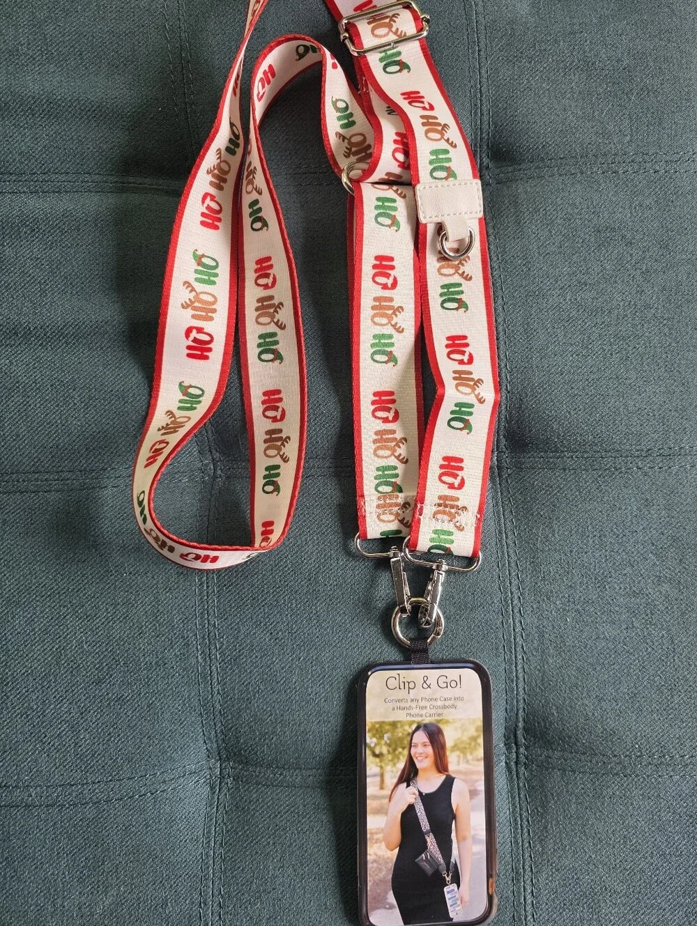 Holiday 'Ho Ho Ho' Red and White Lanyard with Phone Holder